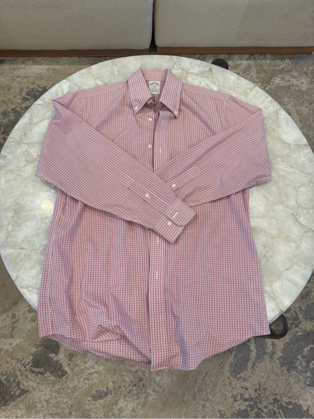 Brooks Brothers Regent Dress Shirt Mens 15 1/2 - 2/3 Red Plaid Non-Iron Cotton